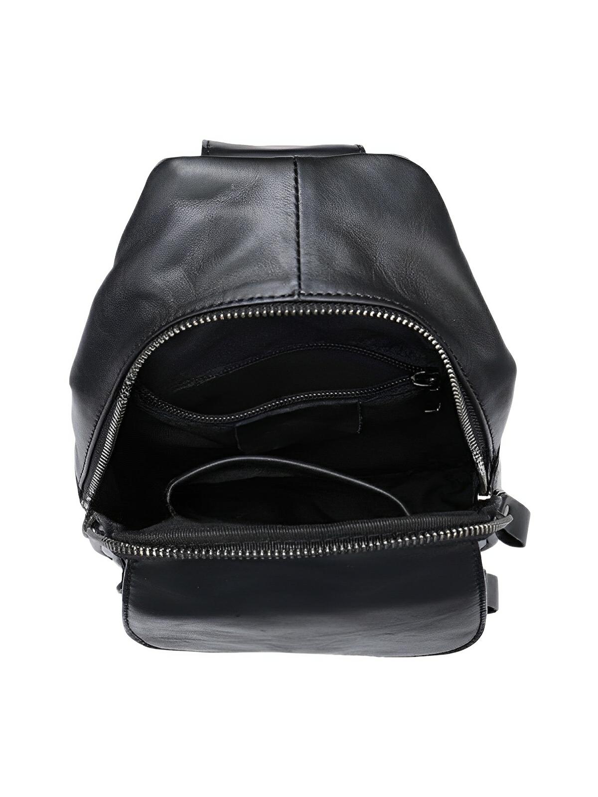 Sacoche de poitrine compact en cuir, rangement organisé et design moderne, modèle Saturnin - Sacoche - Noir