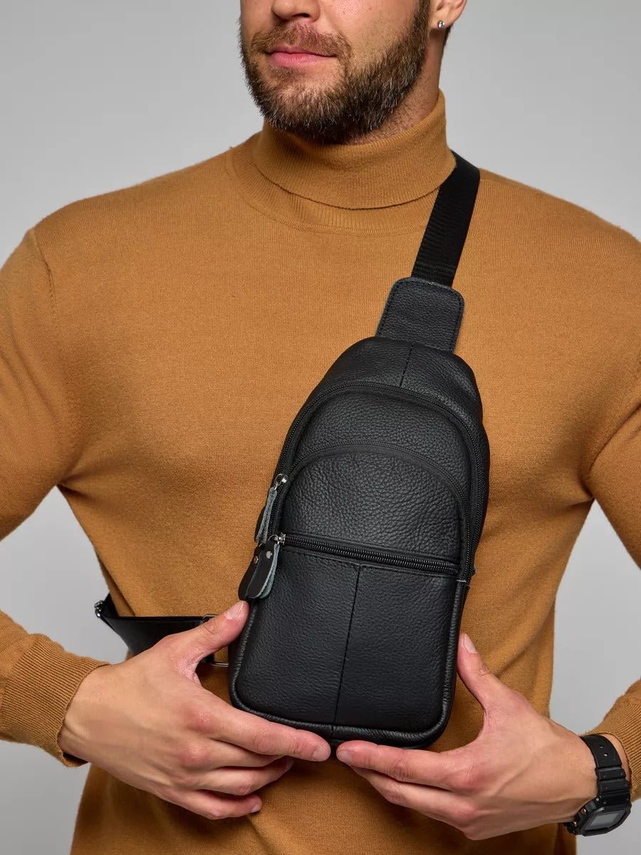 Sacoche pour homme en cuir pleine fleur, compact et pratique, design urbain, grande capacité, idéal quotidien et voyage, modèle Yanis - Sacoche - Noir