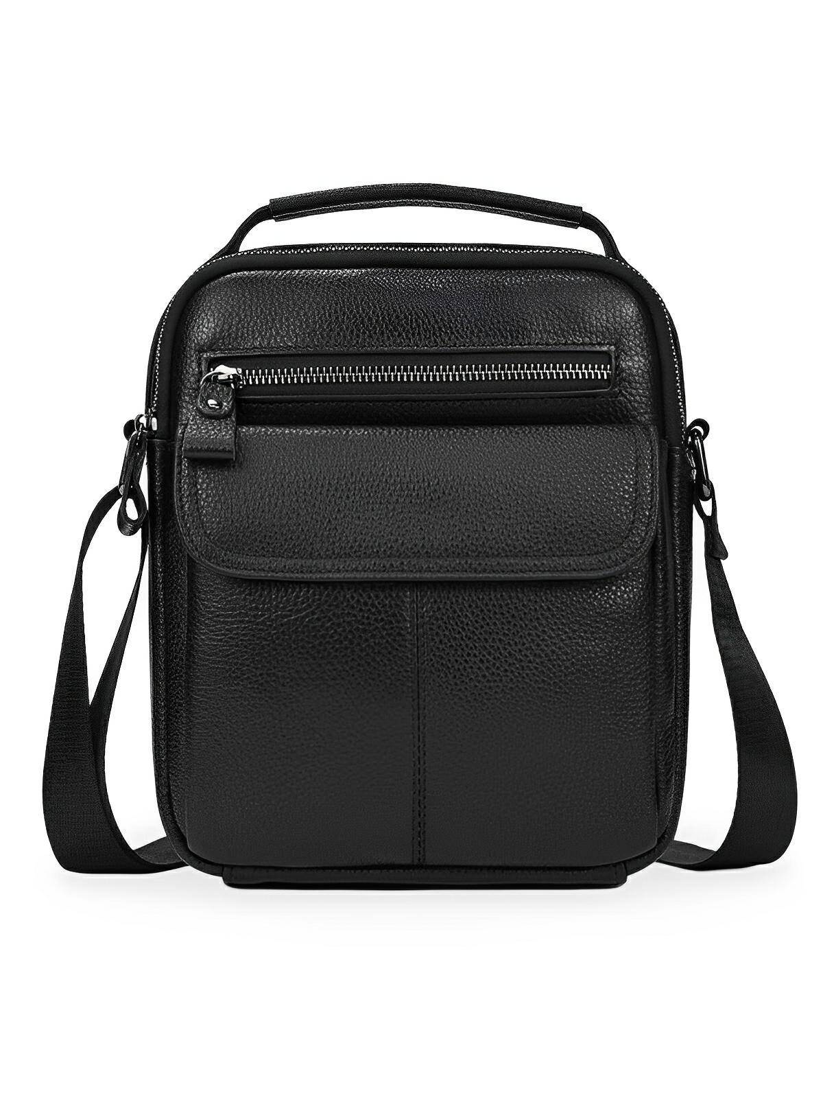Sacoche pour homme en cuir véritable, bandoulière réglable, design compact, idéal pour le quotidien, modèle Césaire - Sacoche - Noire