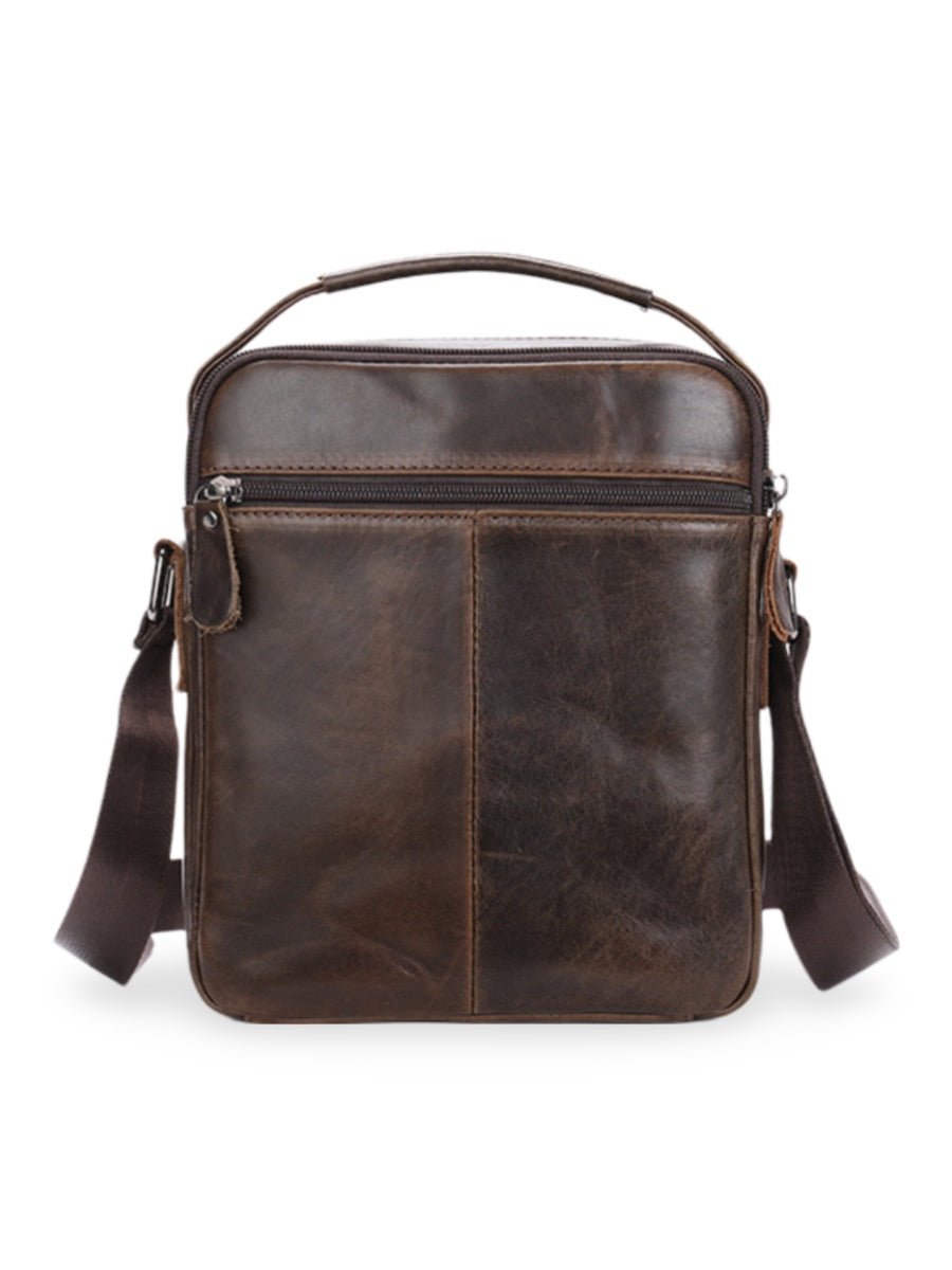 Sacoche pour homme en cuir véritable, petit sac à bandoulière pratique, sac besace vintage, modèle Gaudence - Sacoche - Marron