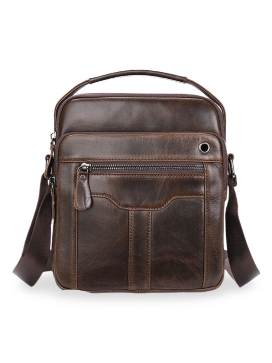 Sacoche pour homme en cuir véritable, petit sac à bandoulière pratique, sac besace vintage, modèle Gaudence - Sacoche - Marron