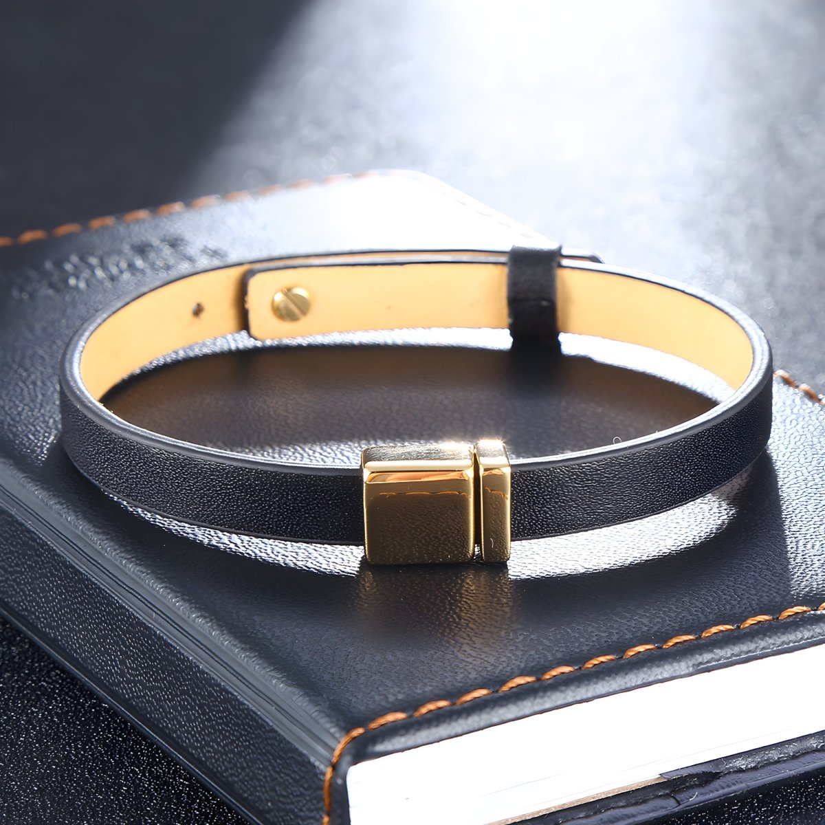 Bracelet en cuir, à l'allure basique, modèle Guibert - Bracelet - 21 cm (Taille unique) Noir