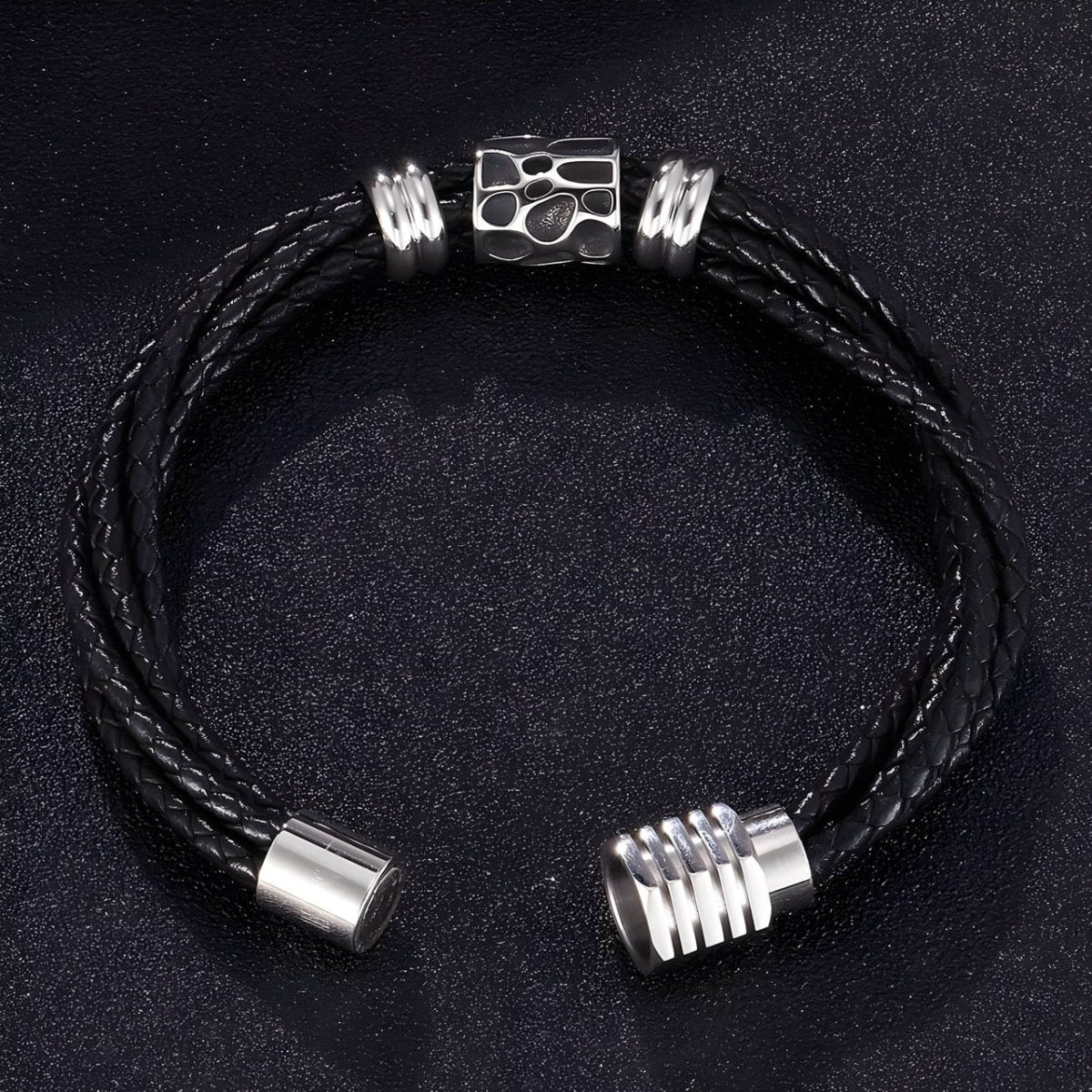 Bracelet en cuir, à motifs géométriques, modèle Aurèle - Bracelet - 21 cm (Taille unique)