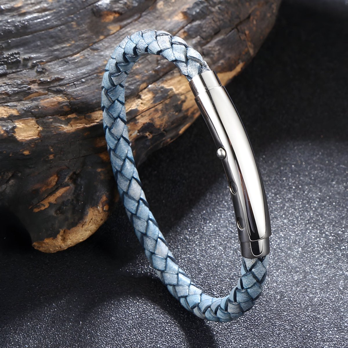 Bracelet en cuir, au look classique, modèle Fernand - Bracelet - 21 cm (Taille unique) Bleu