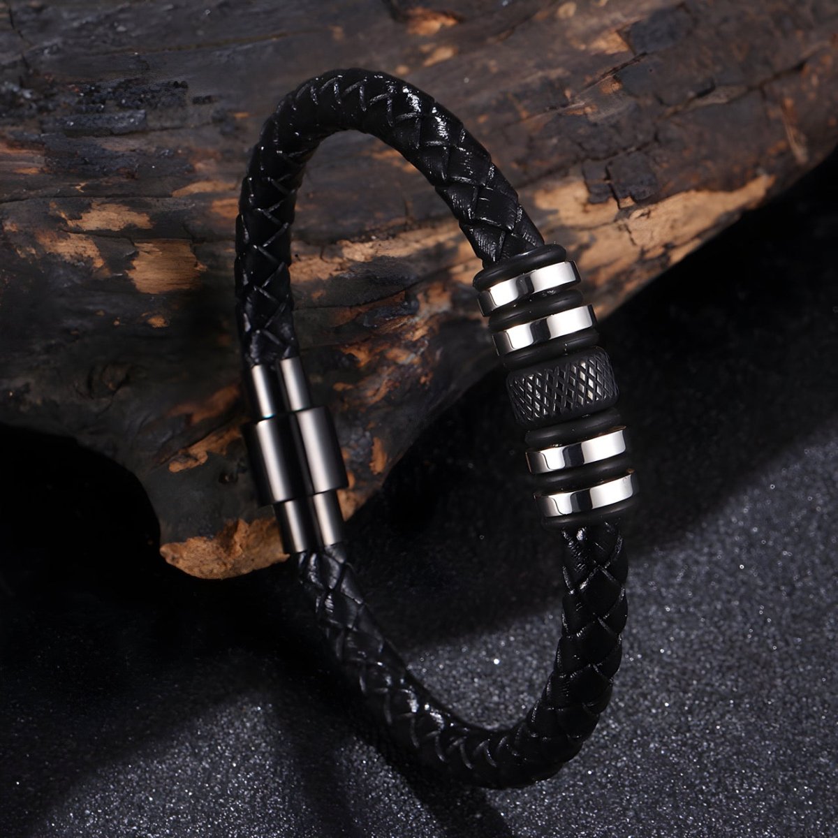Bracelet en cuir, aux détails discrets, modèle Quirin - Bracelet - 21 cm (Taille unique) Noir