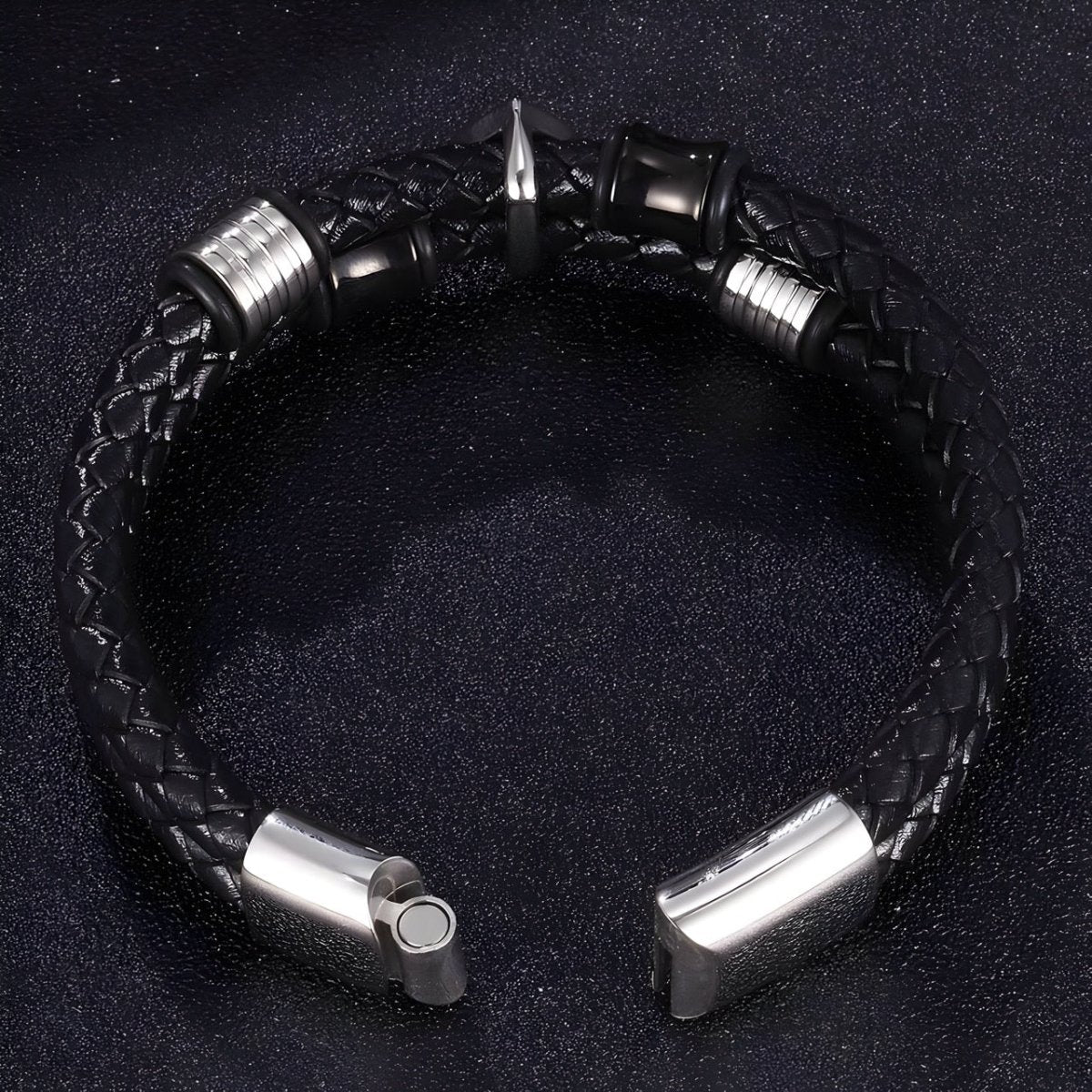 Bracelet en cuir, motif as de pique et tête de mort, modèle Étienne - Bracelet - 21 cm (Taille unique)