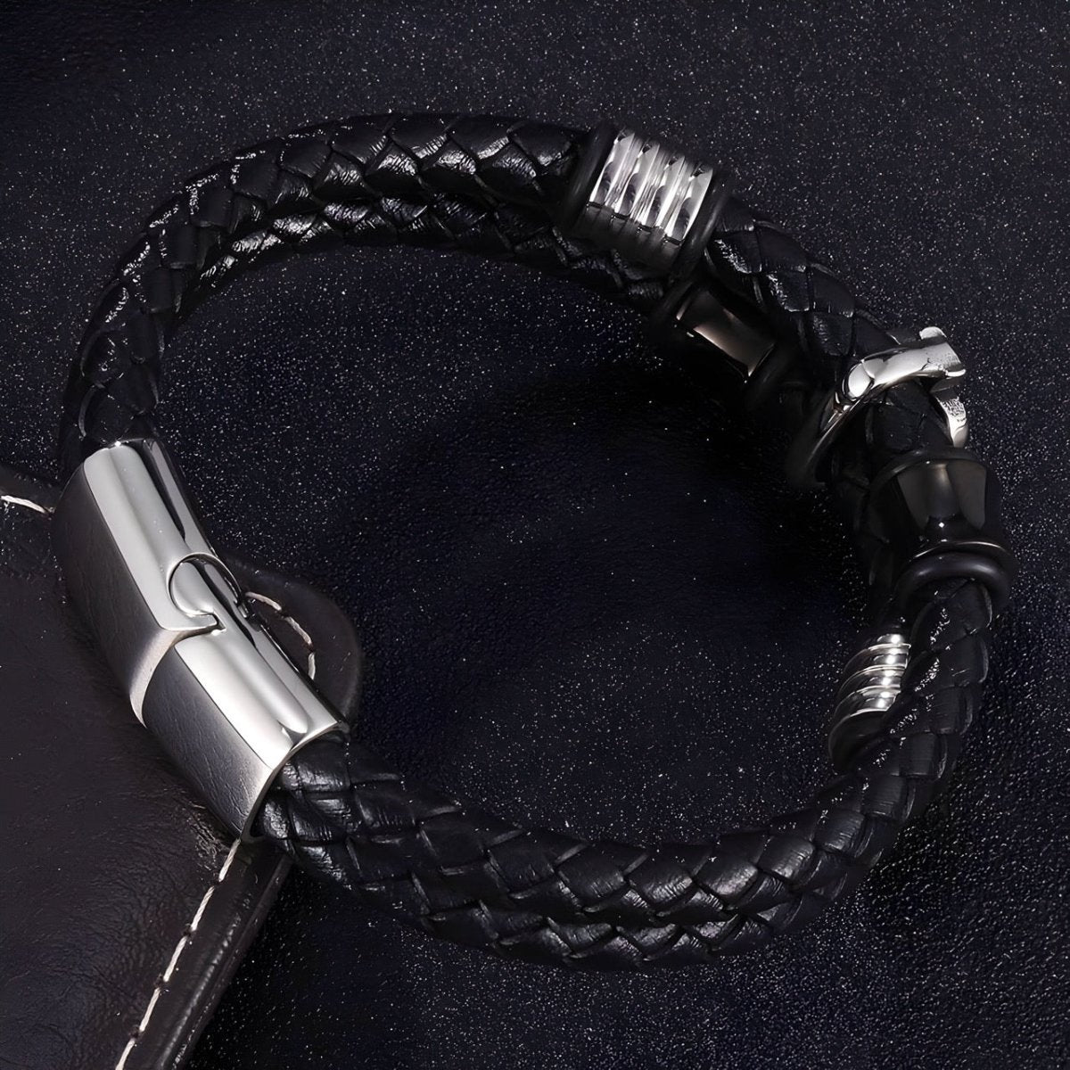 Bracelet en cuir, motif as de pique et tête de mort, modèle Étienne - Bracelet - 21 cm (Taille unique)