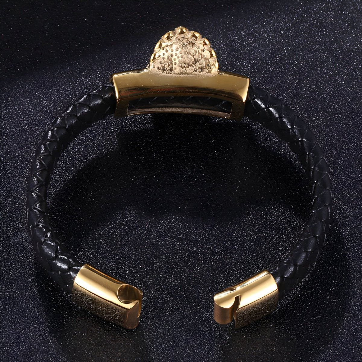 Bracelet en cuir, motif tête de mort indienne, modèle Otis - Bracelet - 21 cm (Taille unique) Noir