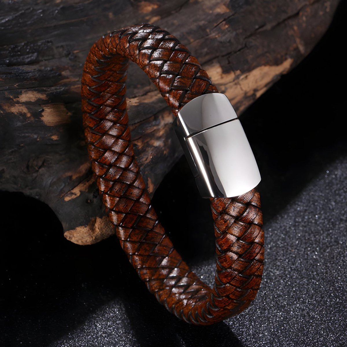 Bracelet en cuir, simple et épais, modèle Diogène - Bracelet - 21 cm (Taille unique) Marron