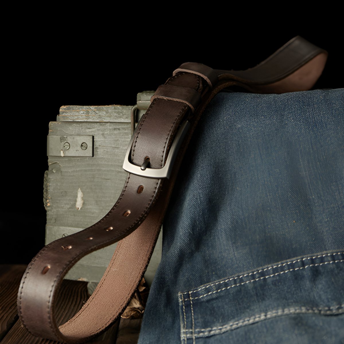 Ceinture en cuir epais pour homme style vintage modele Clovis