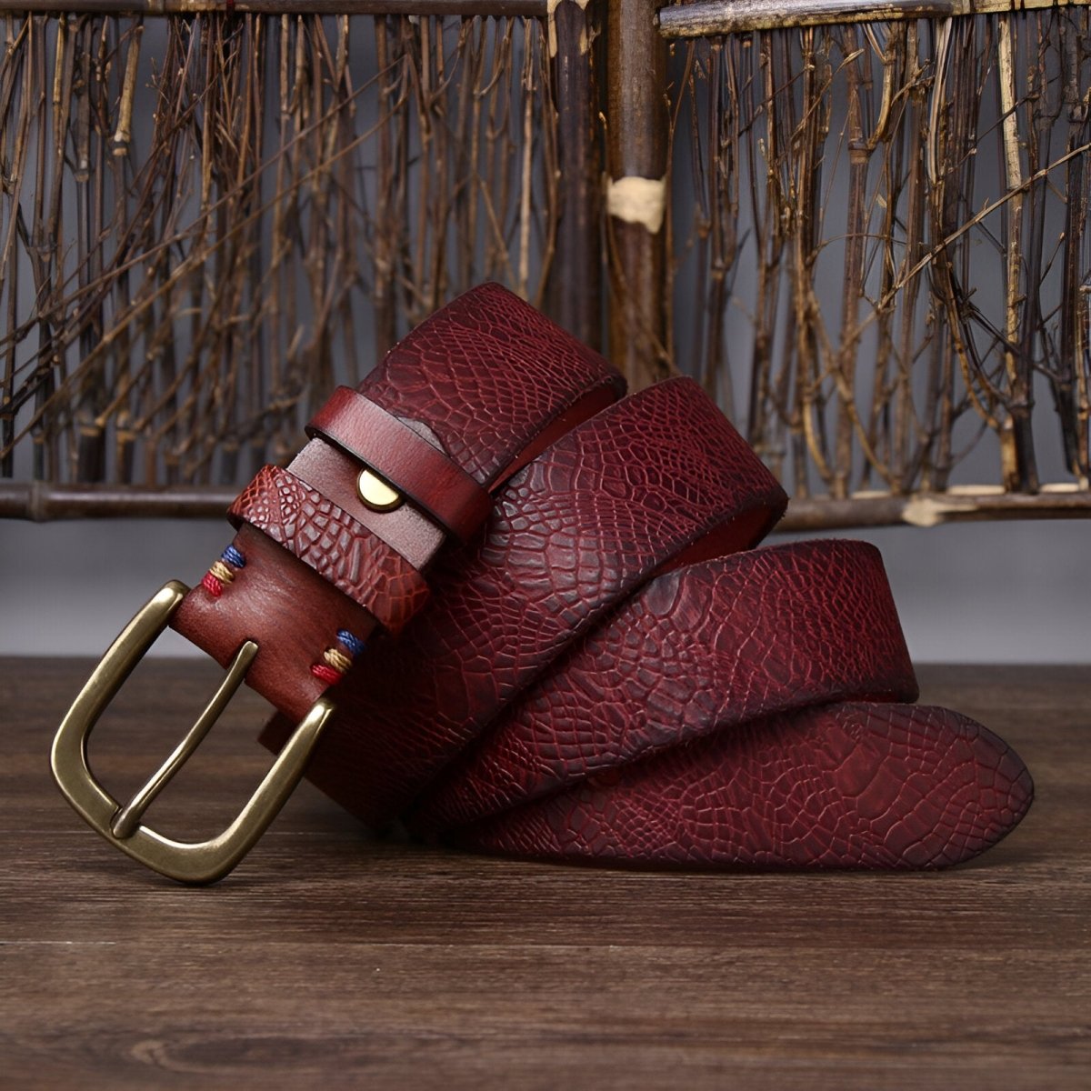 Ceinture en cuir homme, aux traditions raffinées, modèle Perceval - Ceinture - Rouge 100 cm