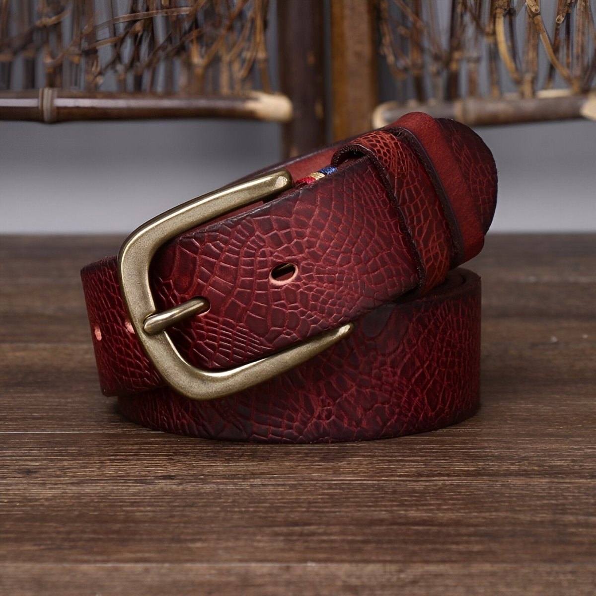 Ceinture en cuir homme, aux traditions raffinées, modèle Perceval - Ceinture - Rouge 100 cm