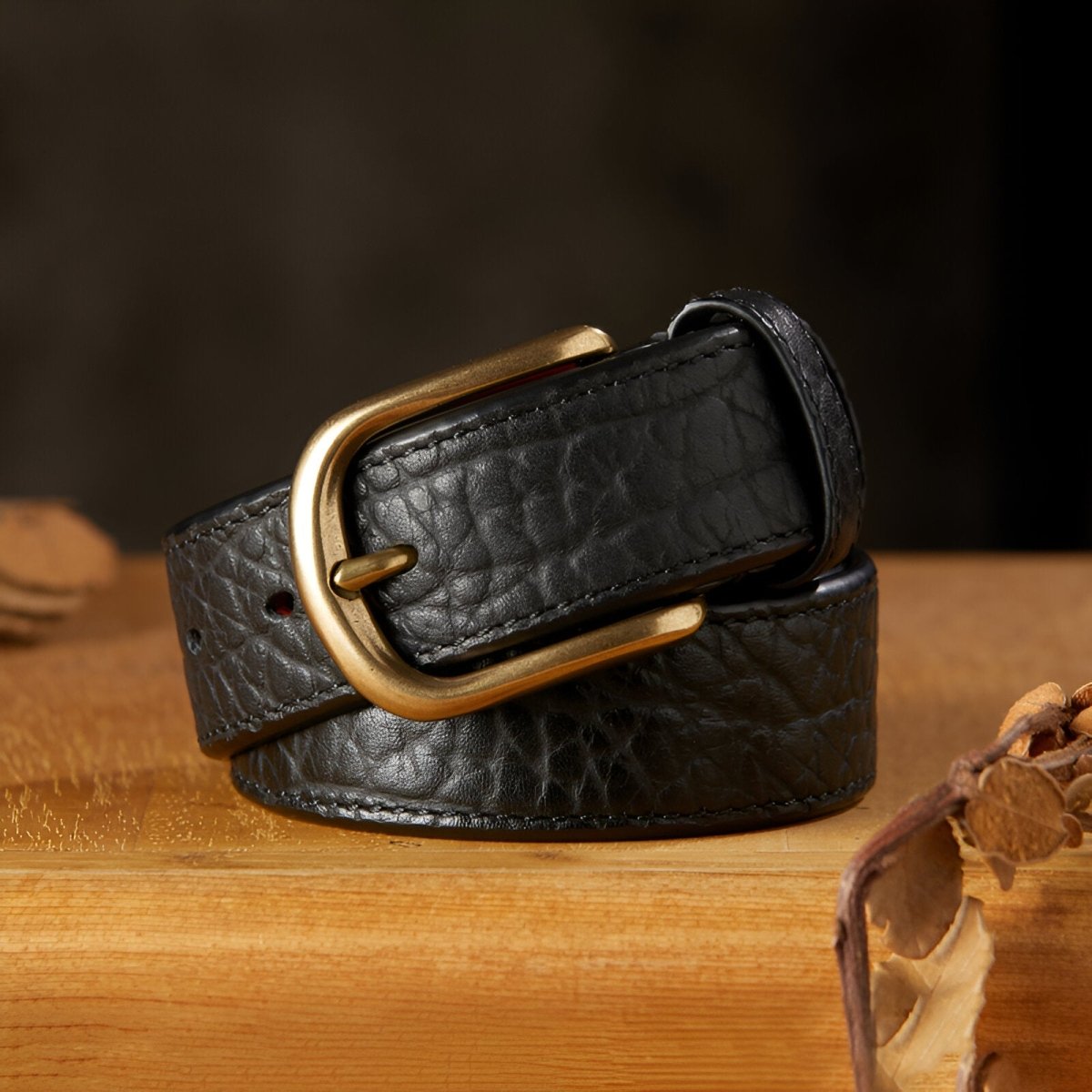 Ceinture homme en cuir de bison à l'élégance intemporelle - Ceinture - Noire 95 cm